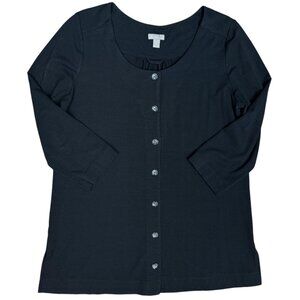 EUC‎ Women's J. JILL Stretch Knit 3/4 Sleeve Button Down Black Shirt | Size MP